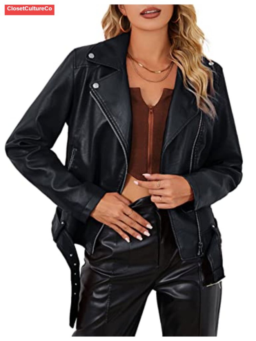 Faux Leather Moto Jacket Lightweight Asymmetric Zip Casual Biker